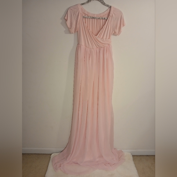 Floor Length Pink Dress With Train - Picture 13 of 13